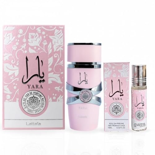 Lattafa Yara 2-Piece Fragrance Bundle for Women – Eau de Parfum Spray 3.4 oz + Concentrated Perfume Oil 0.34 oz Avelisse