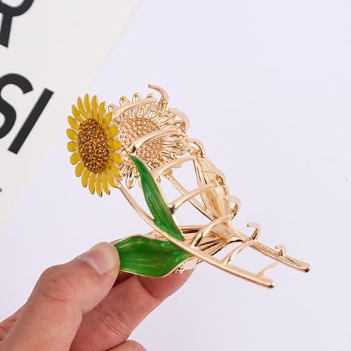 Golden Women's Sunflower Hair Clips – Fashion Flower Shaped Claw Clips, Elegant Non-Slip Large Hair Clamps for Thick Hair, Sunflower Style Hair Accessories (Yellow) - görsel 13