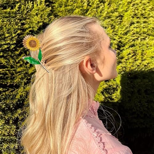 Golden Women's Sunflower Hair Clips – Fashion Flower Shaped Claw Clips, Elegant Non-Slip Large Hair Clamps for Thick Hair, Sunflower Style Hair Accessories (Yellow) - görsel 11