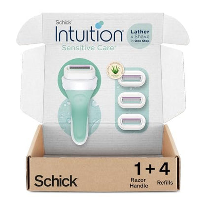 Schick Intuition Razors for Women with Sensitive Skin | 1 Razor & 4 Refill Blades with Organic Aloe - Multi-Color