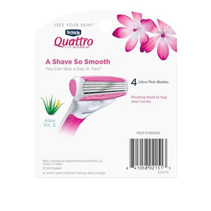 Schick Quattro Women's Razor Blade Refills, 12 Count – 4-Blade Cartridges for Smooth, Close Shave Avelisse