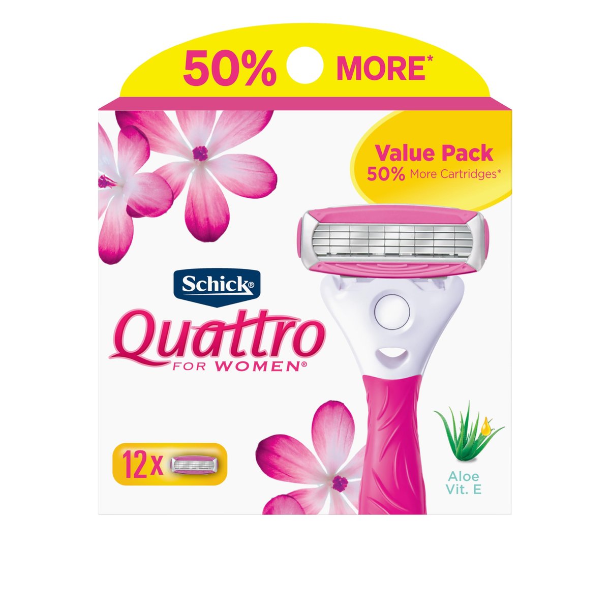Schick Quattro Women's Razor Blade Refills, 12 Count – 4-Blade Cartridges for Smooth, Close Shave Avelisse