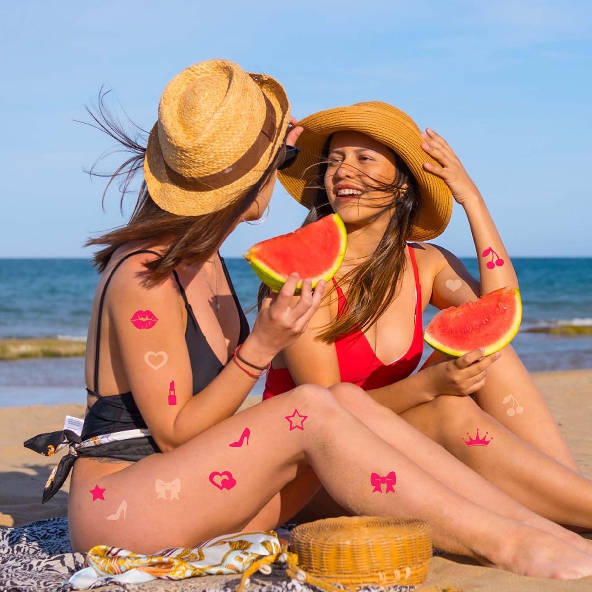 320pcs Tanning Stickers - Cute Sunbathing Body Decals for Summer Beach (8 Styles, Rose Red) - görsel 12