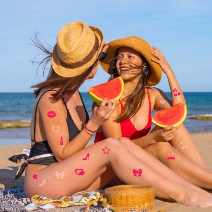 320pcs Tanning Stickers - Cute Sunbathing Body Decals for Summer Beach (8 Styles, Rose Red)