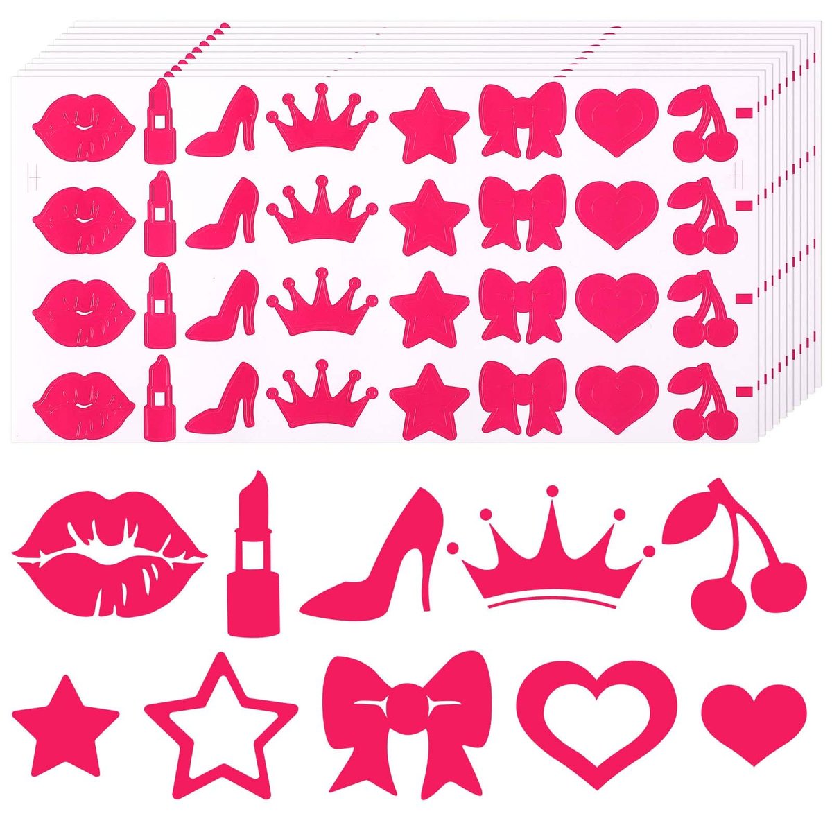 320pcs Tanning Stickers - Cute Sunbathing Body Decals for Summer Beach (8 Styles, Rose Red) - görsel 2