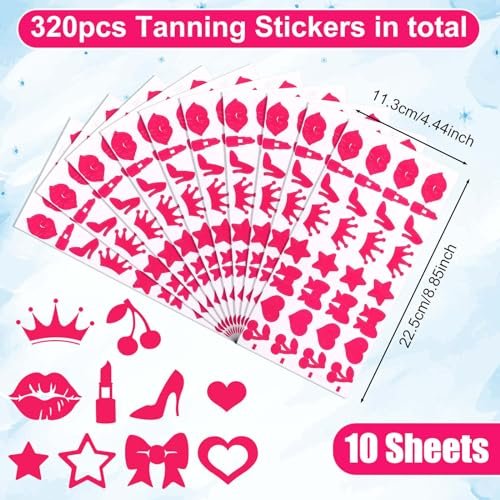 320pcs Tanning Stickers - Cute Sunbathing Body Decals for Summer Beach (8 Styles, Rose Red) - görsel 3