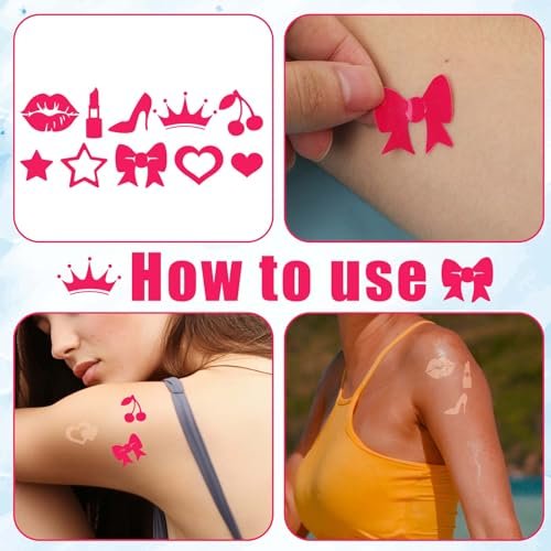 320pcs Tanning Stickers - Cute Sunbathing Body Decals for Summer Beach (8 Styles, Rose Red) - görsel 5