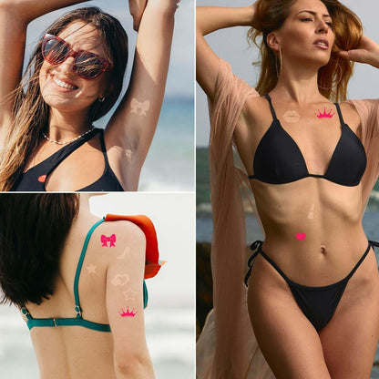 320pcs Tanning Stickers - Cute Sunbathing Body Decals for Summer Beach (8 Styles, Rose Red)
