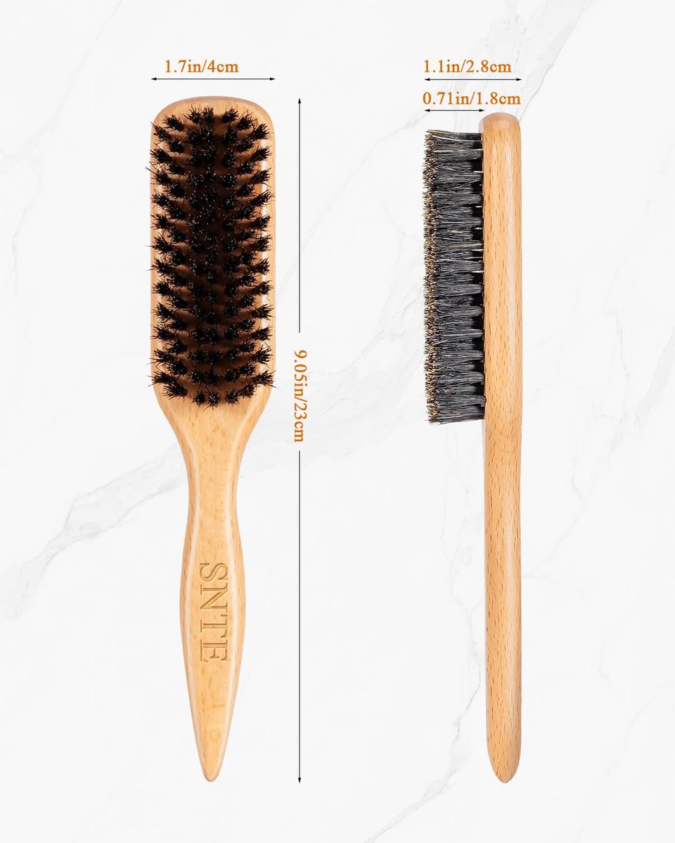 100% Boar Bristle Slick Back Hair Brush | Natural Peach Wood Handle | Restores Shine, Controls Frizz, Smooths Flyaways | Teasing Adds Volume Styling Tool | For Sleek Ponytails, Buns & Beard Grooming - görsel 17