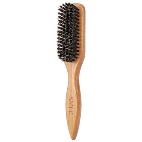 100% Boar Bristle Slick Back Hair Brush | Natural Peach Wood Handle | Restores Shine, Controls Frizz, Smooths Flyaways | Teasing Adds Volume Styling Tool | For Sleek Ponytails, Buns & Beard Grooming - görsel 2
