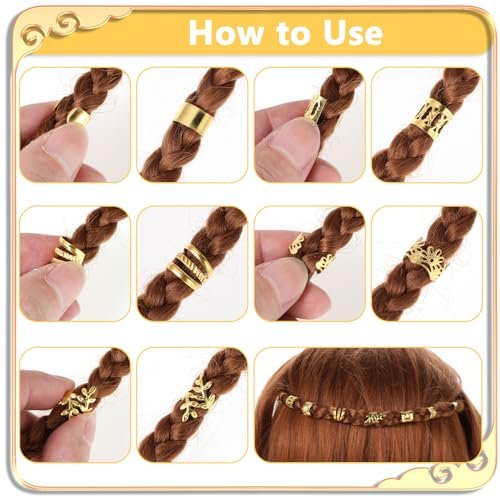 Tyqour 50pcs Gold Hair Jewelry for Braids – Adjustable Hair Rings, Cuffs & Charms for Dreadlocks, Loc Jewelry, Hair Beads Decorations for Men & Women - görsel 10