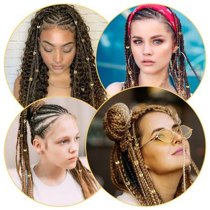 Tyqour 50pcs Gold Hair Jewelry for Braids – Adjustable Hair Rings, Cuffs & Charms for Dreadlocks, Loc Jewelry, Hair Beads Decorations for Men & Women