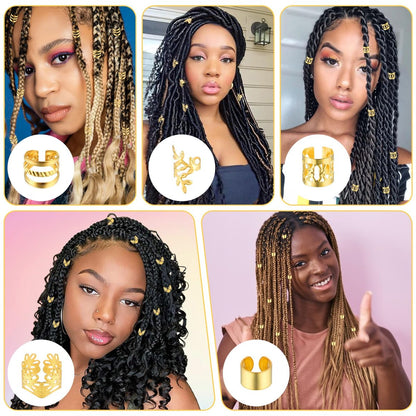 Tyqour 50pcs Gold Hair Jewelry for Braids – Adjustable Hair Rings, Cuffs & Charms for Dreadlocks, Loc Jewelry, Hair Beads Decorations for Men & Women