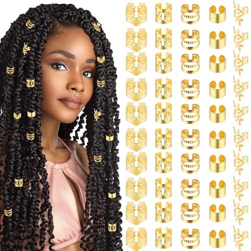Tyqour 50pcs Gold Hair Jewelry for Braids – Adjustable Hair Rings, Cuffs & Charms for Dreadlocks, Loc Jewelry, Hair Beads Decorations for Men & Women - görsel 2