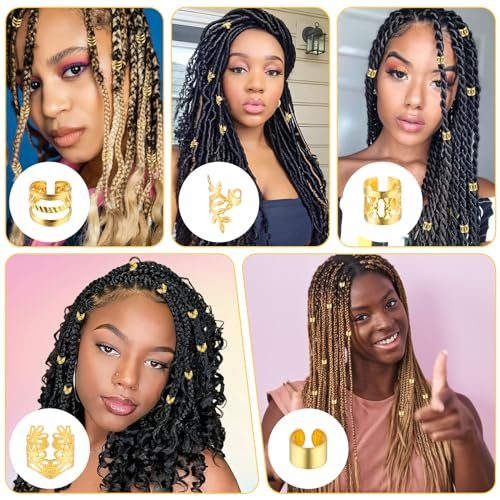 Tyqour 50pcs Gold Hair Jewelry for Braids – Adjustable Hair Rings, Cuffs & Charms for Dreadlocks, Loc Jewelry, Hair Beads Decorations for Men & Women - görsel 4