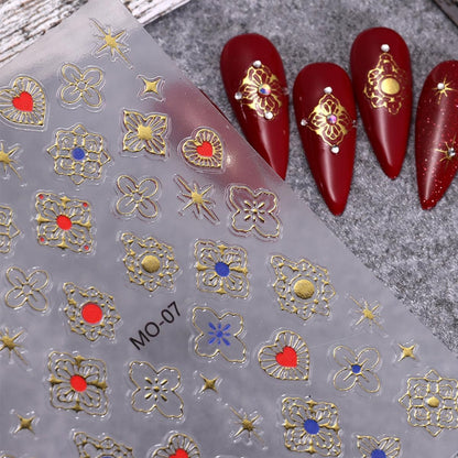 6 Sheets 3D Holographic Rose Butterfly Nail Art Stickers - Gold Sun Moon Star Decals, Laser Designs for Women