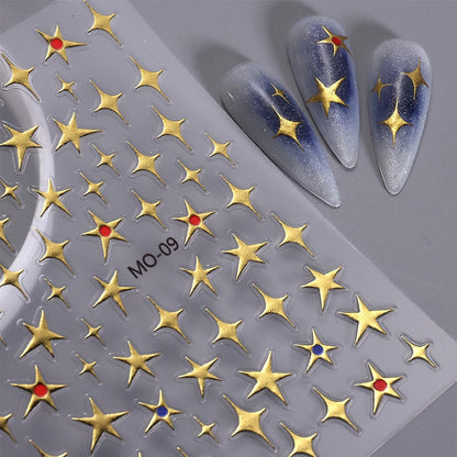 6 Sheets 3D Holographic Rose Butterfly Nail Art Stickers - Gold Sun Moon Star Decals, Laser Designs for Women