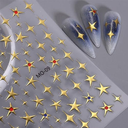 6 Sheets 3D Holographic Rose Butterfly Nail Art Stickers - Gold Sun Moon Star Decals, Laser Designs for Women
