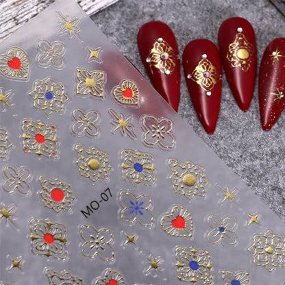 6 Sheets 3D Holographic Rose Butterfly Nail Art Stickers - Gold Sun Moon Star Decals, Laser Designs for Women