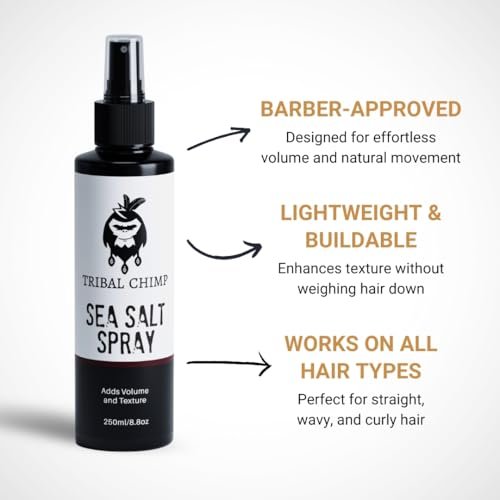 Tribal Chimp Sea Salt Spray for Men 250ml – Volumizing & Texturizing Hair Spray with Extra Hold, Natural & Alcohol Free Avelisse