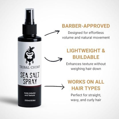 Tribal Chimp Sea Salt Spray for Men 250ml – Volumizing & Texturizing Hair Spray with Extra Hold, Natural & Alcohol Free Avelisse