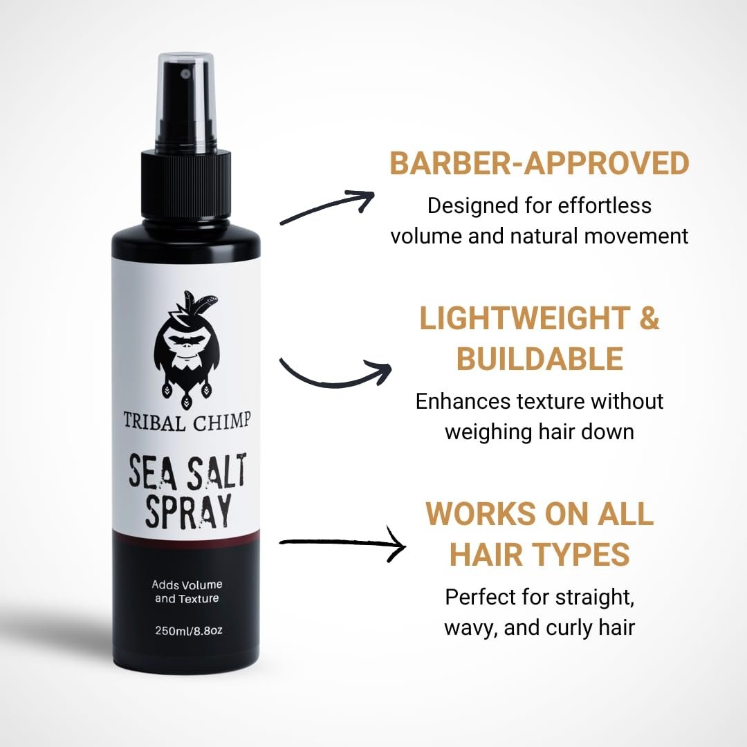 Tribal Chimp Sea Salt Spray for Men 250ml – Volumizing & Texturizing Hair Spray with Extra Hold, Natural & Alcohol Free Avelisse