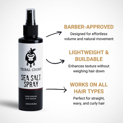 Tribal Chimp Sea Salt Spray for Men 250ml – Volumizing & Texturizing Hair Spray with Extra Hold, Natural & Alcohol Free Avelisse