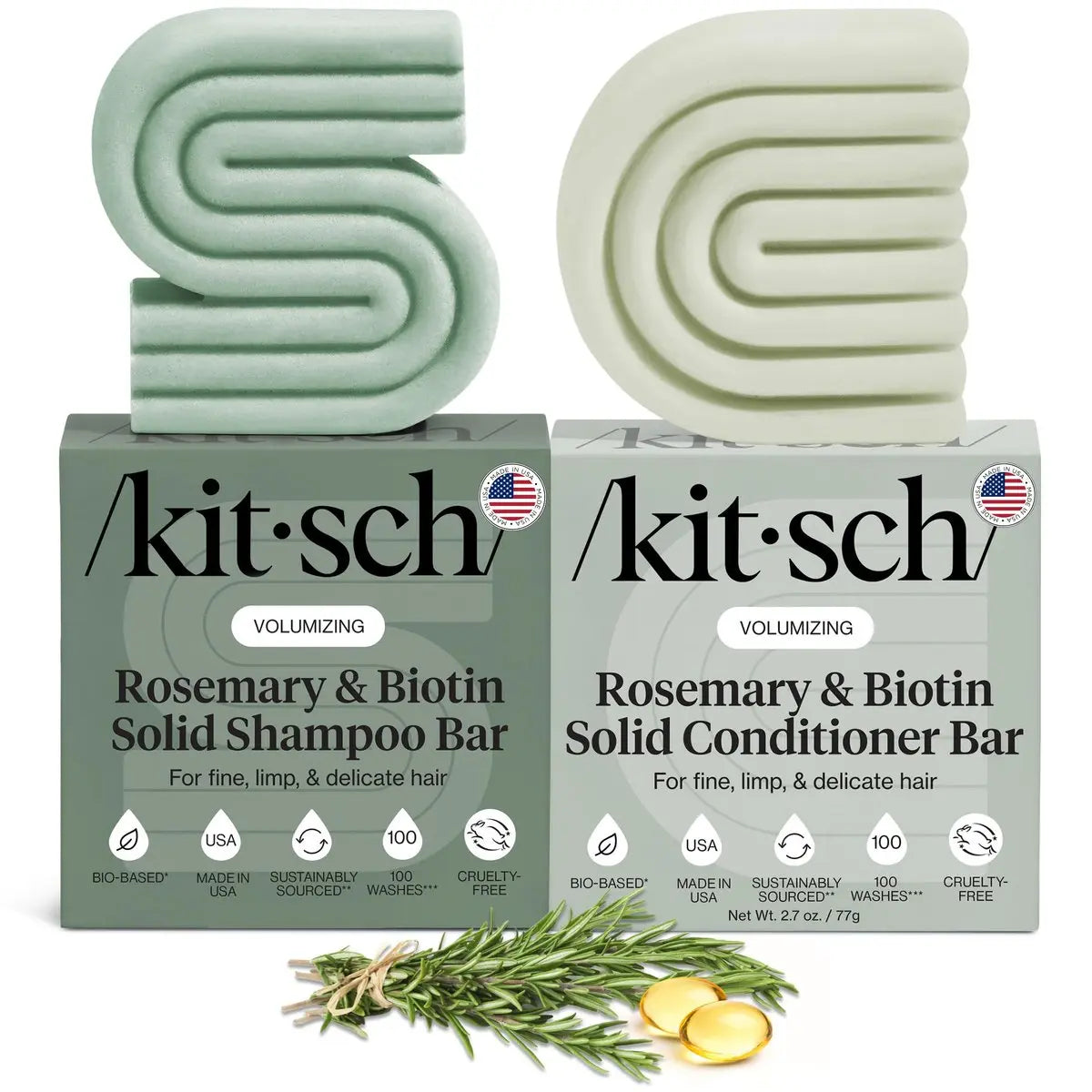 Kitsch Rosemary & Biotin Shampoo and Conditioner Set for Hair Growth – Strengthening, Thickening & Volumizing Shampoo and Conditioner Bar – Paraben, Sulfate & Silicone Free – 2 Pack Avelisse