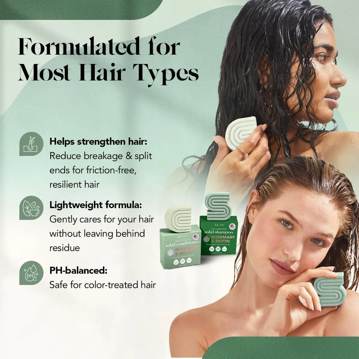 Kitsch Rosemary & Biotin Shampoo and Conditioner Set for Hair Growth – Strengthening, Thickening & Volumizing Shampoo and Conditioner Bar – Paraben, Sulfate & Silicone Free – 2 Pack Avelisse