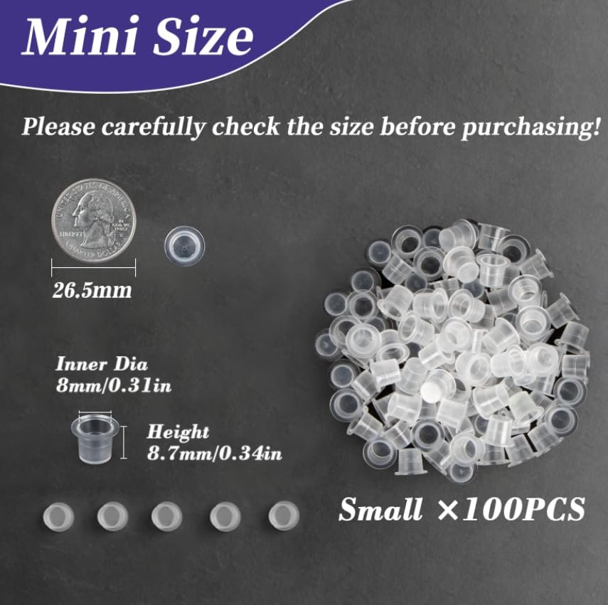 RAQEHO 100PCS Plastic Tattoo Ink Cups - Small Non-Spill Ink Caps for Precise Tattooing, Durable & Lightweight Tattoo Accessories - görsel 3