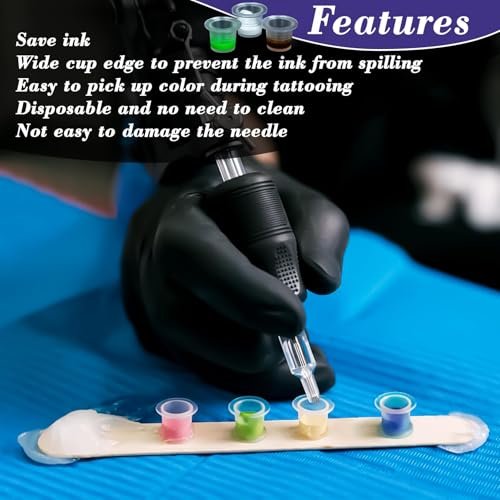 RAQEHO 100PCS Plastic Tattoo Ink Cups - Small Non-Spill Ink Caps for Precise Tattooing, Durable & Lightweight Tattoo Accessories - görsel 5