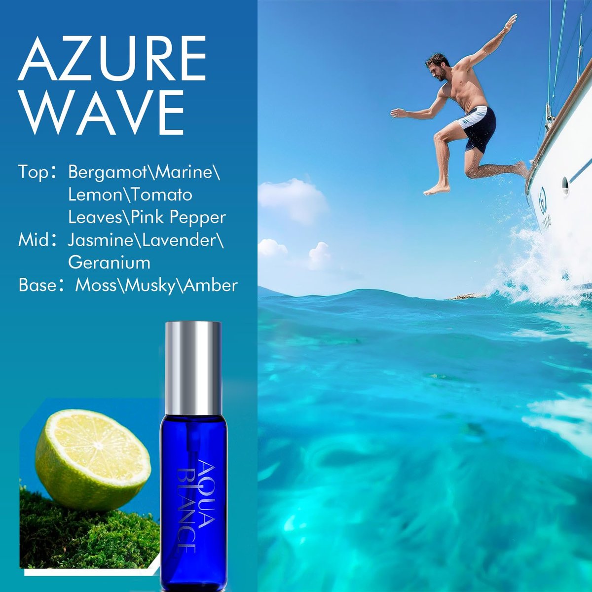 AQUA BLANCE Men's Body Spray Travel Size 3-Pack - Long Lasting 2.1 Fl Oz Each - Notes of Lemon, Amber, Oud & Leather - görsel 3