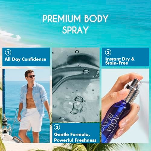 AQUA BLANCE Men's Body Spray Travel Size 3-Pack - Long Lasting 2.1 Fl Oz Each - Notes of Lemon, Amber, Oud & Leather - görsel 14