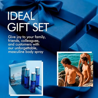 AQUA BLANCE Men's Body Spray Travel Size 3-Pack - Long Lasting 2.1 Fl Oz Each - Notes of Lemon, Amber, Oud & Leather