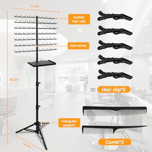 BRIAN & DANY 140-Peg Braiding Hair Rack Standing, Height Adjustable Hair Extension Holder with Salon Tray, Hair Separator Stand for Hairstylist Braiders, Black Avelisse
