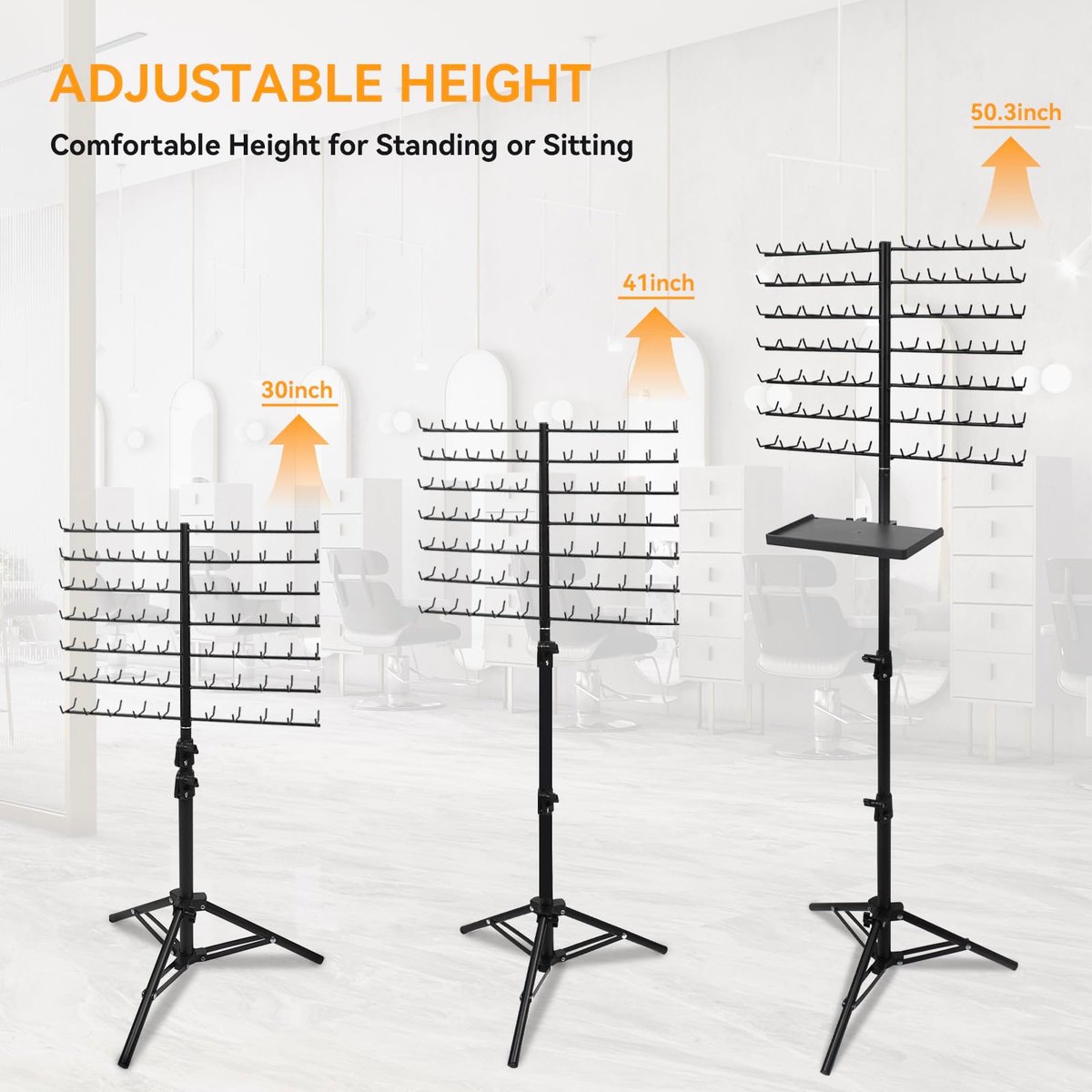 BRIAN & DANY 140-Peg Braiding Hair Rack Standing, Height Adjustable Hair Extension Holder with Salon Tray, Hair Separator Stand for Hairstylist Braiders, Black Avelisse