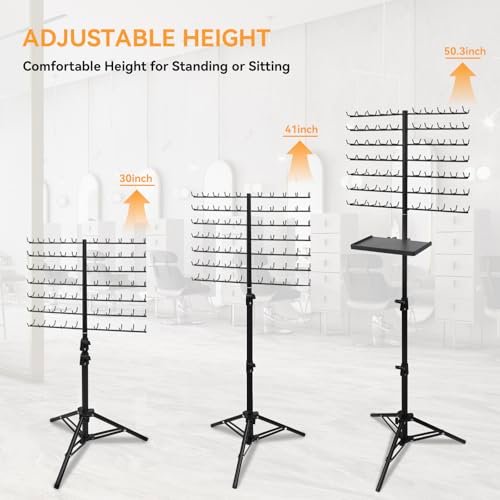 BRIAN & DANY 140-Peg Braiding Hair Rack Standing, Height Adjustable Hair Extension Holder with Salon Tray, Hair Separator Stand for Hairstylist Braiders, Black Avelisse