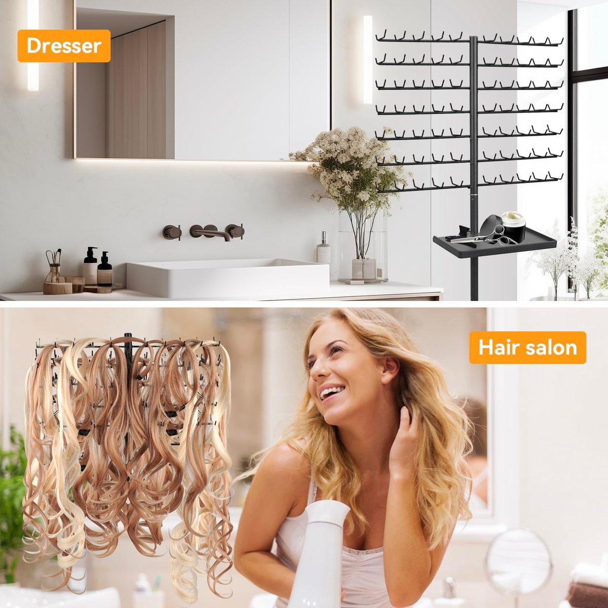 BRIAN & DANY 140-Peg Braiding Hair Rack Standing, Height Adjustable Hair Extension Holder with Salon Tray, Hair Separator Stand for Hairstylist Braiders, Black Avelisse