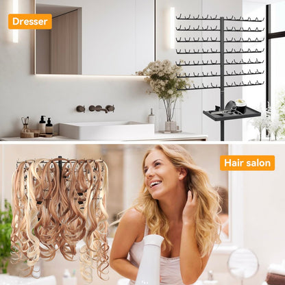 BRIAN & DANY 140-Peg Braiding Hair Rack Standing, Height Adjustable Hair Extension Holder with Salon Tray, Hair Separator Stand for Hairstylist Braiders, Black Avelisse