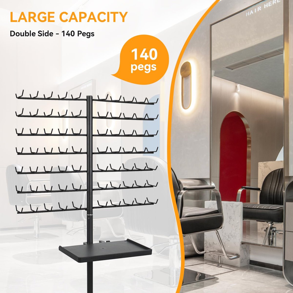 BRIAN & DANY 140-Peg Braiding Hair Rack Standing, Height Adjustable Hair Extension Holder with Salon Tray, Hair Separator Stand for Hairstylist Braiders, Black Avelisse