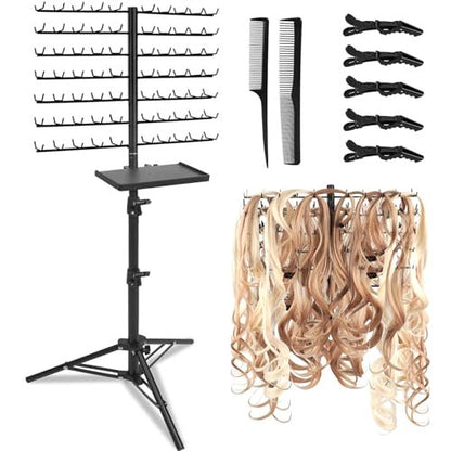 BRIAN & DANY 140-Peg Braiding Hair Rack Standing, Height Adjustable Hair Extension Holder with Salon Tray, Hair Separator Stand for Hairstylist Braiders, Black Avelisse