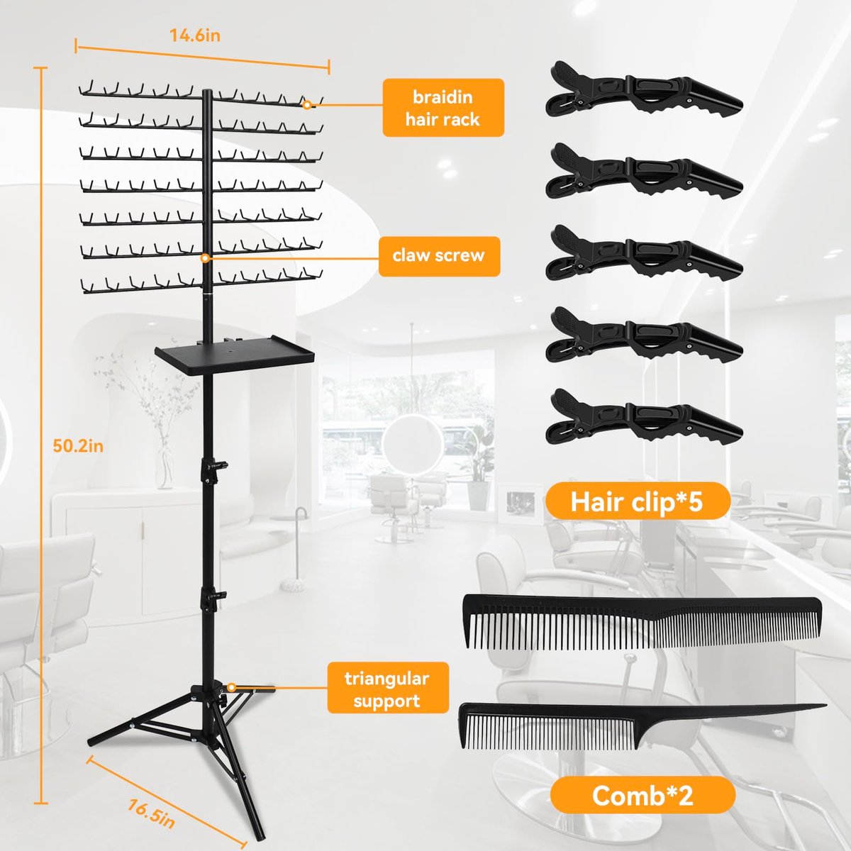 BRIAN & DANY 140-Peg Braiding Hair Rack Standing, Height Adjustable Hair Extension Holder with Salon Tray, Hair Separator Stand for Hairstylist Braiders, Black Avelisse