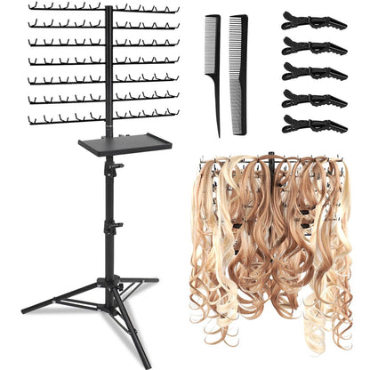 BRIAN & DANY 140-Peg Braiding Hair Rack Standing, Height Adjustable Hair Extension Holder with Salon Tray, Hair Separator Stand for Hairstylist Braiders, Black Avelisse