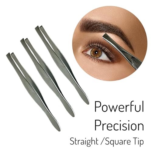 3 Vintage Style Square Tip Ribbed Professional Tweezers for Eyebrows – Premium Precision Stainless Steel for Facial Hair, Splinter, Ingrown Hair Removal – Made in Korea - görsel 8