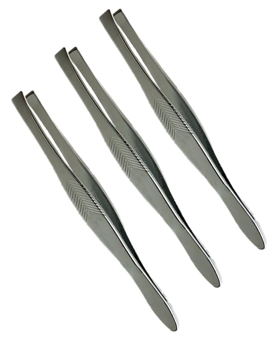 3 Vintage Style Square Tip Ribbed Professional Tweezers for Eyebrows – Premium Precision Stainless Steel for Facial Hair, Splinter, Ingrown Hair Removal – Made in Korea - görsel 11
