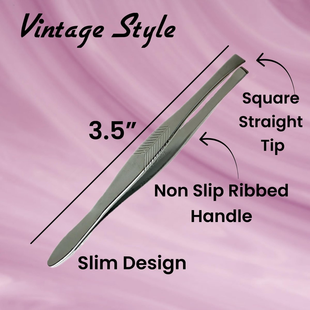 3 Vintage Style Square Tip Ribbed Professional Tweezers for Eyebrows – Premium Precision Stainless Steel for Facial Hair, Splinter, Ingrown Hair Removal – Made in Korea - görsel 3