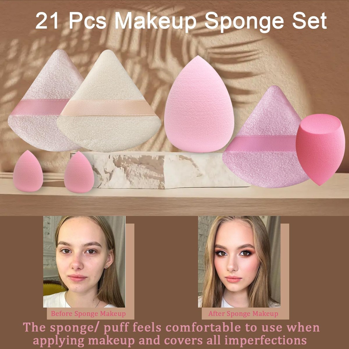 GFOUNS 21-Piece Makeup Sponge Bulk Set - Multi-Colored Pink Foundation Sponges for Liquid, Cream, and Powder - görsel 3