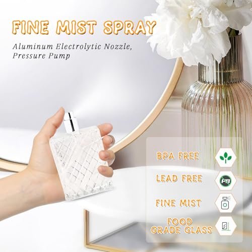 DMuuuDM 6-Pack Refillable Glass Spray Perfume Bottles, 100ml Fine Mist Travel Sprayers for Cologne, Essential Oils, and Aromatherapy - Includes Funnels and Pipette Avelisse