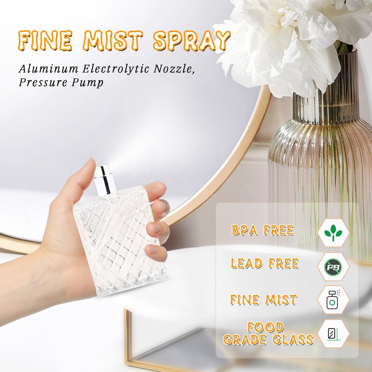 DMuuuDM 6-Pack Refillable Glass Spray Perfume Bottles, 100ml Fine Mist Travel Sprayers for Cologne, Essential Oils, and Aromatherapy - Includes Funnels and Pipette Avelisse