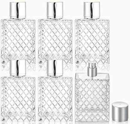 DMuuuDM 6-Pack Refillable Glass Spray Perfume Bottles, 100ml Fine Mist Travel Sprayers for Cologne, Essential Oils, and Aromatherapy - Includes Funnels and Pipette Avelisse